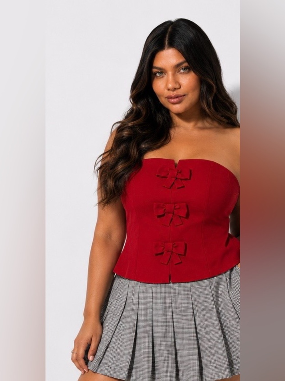 TORRID Red Strapless Crepe Bow Corset Bustier Top